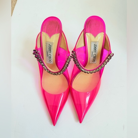 JIMMY CHOO Hot Pink Plexi Crystal Bing 100mm pointed toe pumps EU 39 - Picture 4 of 12